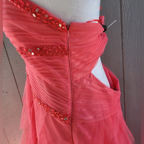 STUNNING Vibrant Coral crinoline Ruffle Strapless evening gown VTG EUC Sz 19/20 - Picture 5 of 9